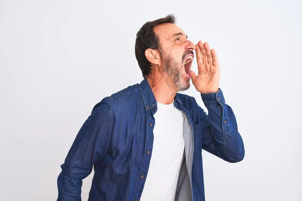 Middle Age Handsome Man Wearing Blue Denim Shirt Standing Isolated — Stok fotoğraf