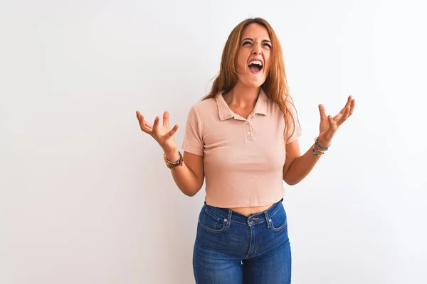 Young Redhead Woman Stading White Isolated Background Crazy Mad Shouting — 스톡 사진
