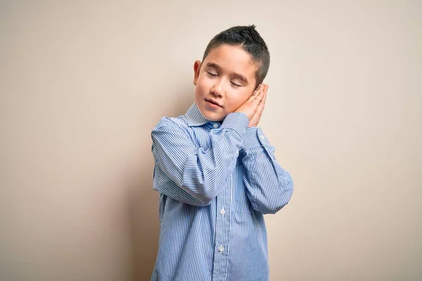 Ragazzino Bambino Indossa Camicia Elegante Piedi Sfondo Isolato Sonno Stanco — Foto Stock