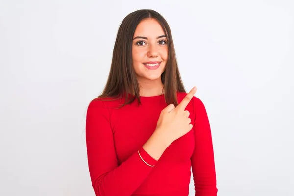 Young Beautiful Girl Wearing Red Casual Shirt Standing Isolated White — Stockfoto
