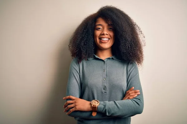 Young Beautiful African American Woman Afro Hair Standing Isolated Background — 스톡 사진