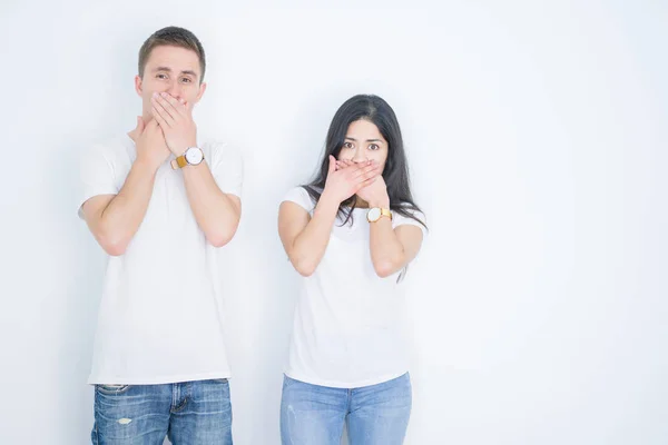 Young Beautiful Couple Wearing Casual Shirt Standing Isolated White Background — Stock Photo, Image