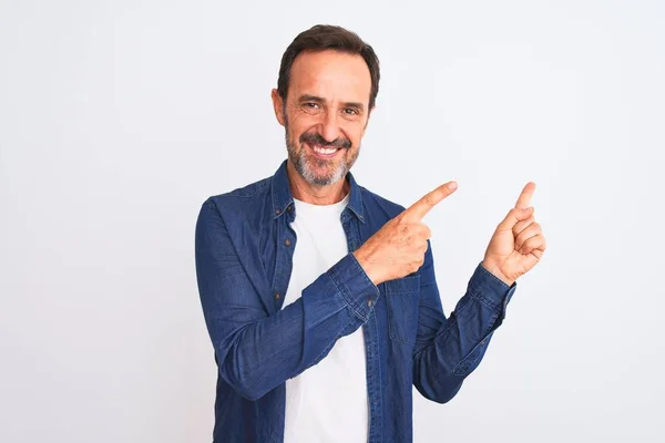 Middle Age Handsome Man Wearing Blue Denim Shirt Standing Isolated — Stock Photo, Image