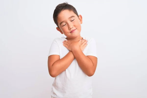 Schöner Kleiner Junge Lässigem Shirt Vor Isoliertem Weißem Hintergrund Lächelnd — Stockfoto