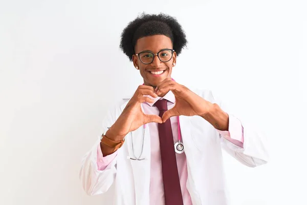 Young African American Doctor Man Wearing Pink Stethoscope Isolated White — Stock Photo, Image