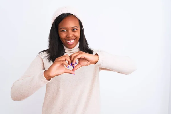 Beautiful Young African American Woman Wearing Turtleneck Sweater Winter Hat — Stock Photo, Image