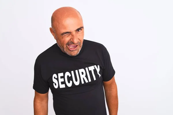 Middle Age Safeguard Man Wearing Security Uniform Standing Isolated White — Stock Photo, Image