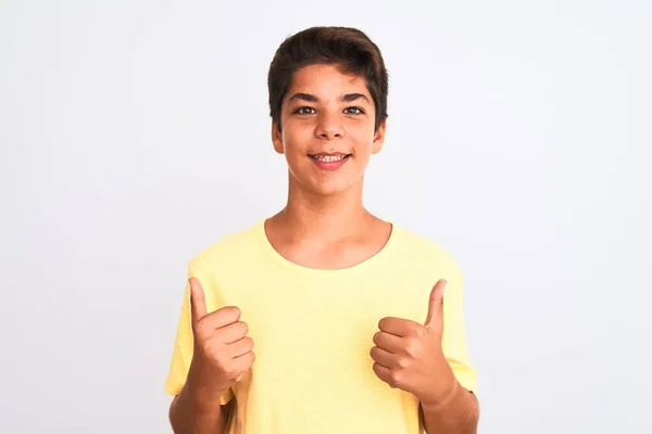 Handsome Teenager Boy Standing White Isolated Background Success Sign Doing — 스톡 사진