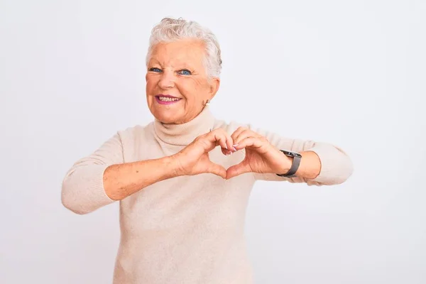 Senior Gråhårig Kvinna Bär Polotröja Tröjan Stående Över Isolerade Vit — Stockfoto