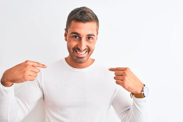 Young Handsome Man Wearing White Shirt Isolated Background Looking Confident — 스톡 사진