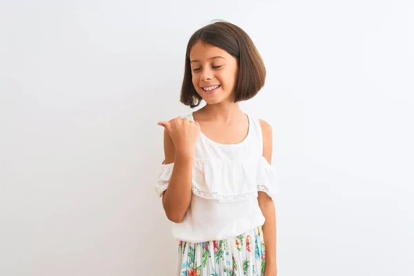 Junges Schönes Kindermädchen Lässigem Kleid Steht Über Isoliertem Weißem Hintergrund — Stockfoto