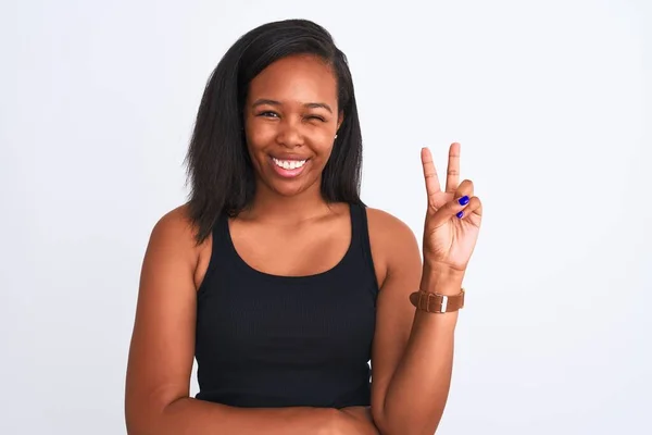 Schöne Junge Afrikanisch Amerikanische Frau Über Isoliertem Hintergrund Lächelnd Mit — Stockfoto