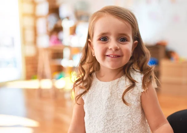Adorable Blonde Toddler Smiling Happy Standing Smile Face Kindergarten — Stock Photo, Image