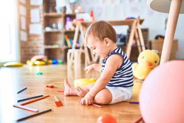 Adorable Toddler Playing Lots Toys Kindergarten — Stock Photo, Image