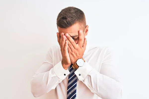 Jovem Bonito Elegante Homem Negócios Sobre Fundo Isolado Com Expressão — Fotografia de Stock