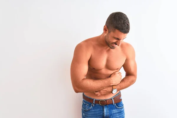 Joven Hombre Guapo Sin Camisa Que Muestra Cuerpo Muscular Sobre —  Fotos de Stock