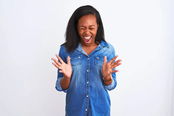 Beautiful Young African American Woman Wearing Denim Jacket Isolated Background — ストック写真