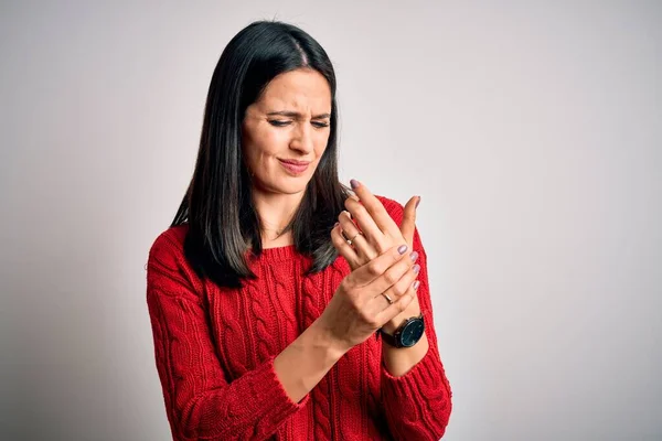 Giovane Donna Bruna Con Gli Occhi Blu Che Indossa Maglione — Foto Stock