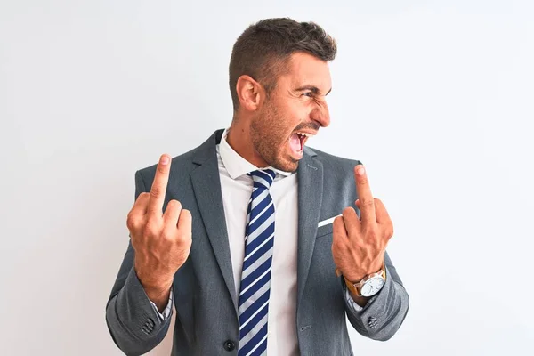 Joven Hombre Negocios Guapo Vistiendo Traje Corbata Sobre Fondo Aislado —  Fotos de Stock