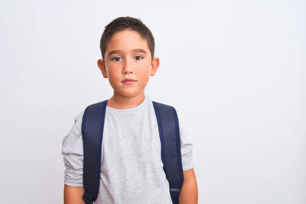 Beautiful Student Kid Boy Wearing Backpack Standing Isolated White Background — Stok fotoğraf