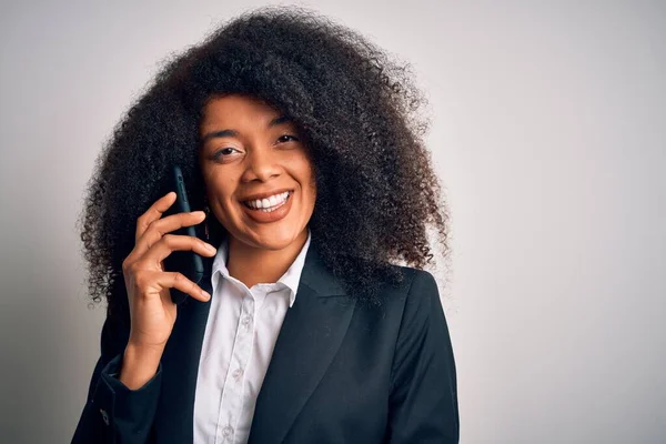 Junge Afrikanisch Amerikanische Geschäftsfrau Mit Afro Haaren Telefoniert Smartphone Handy — Stockfoto