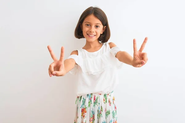 Young Beautiful Child Girl Wearing Casual Dress Standing Isolated White — Stock Photo, Image