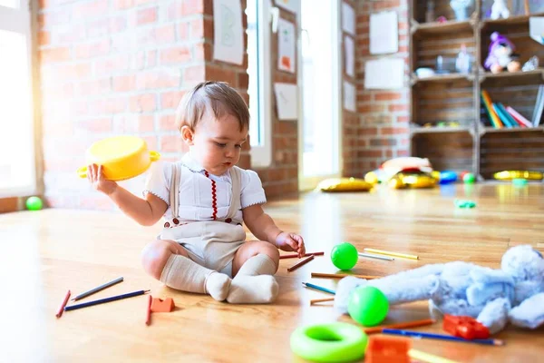 Adorable Toddler Playing Lots Toys Kindergarten — Stock Photo, Image