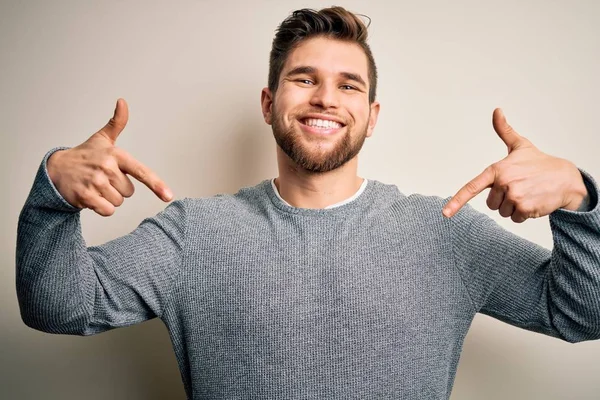 Young Handsome Blond Man Beard Blue Eyes Wearing Casual Sweater — Stock Photo, Image