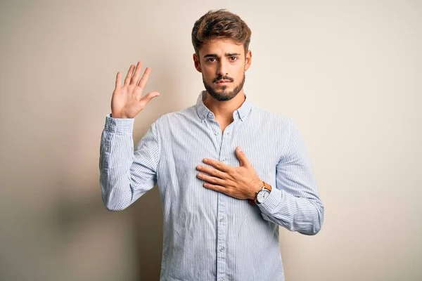 Young Handsome Man Beard Wearing Striped Shirt Standing White Background — 图库照片