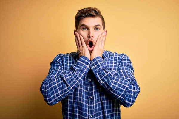 Young Blond Businessman Beard Blue Eyes Wearing Shirt Yellow Background — 스톡 사진