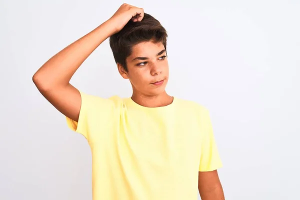 Schöner Teenager Junge Der Über Weißem Isoliertem Hintergrund Steht Verwirrt — Stockfoto