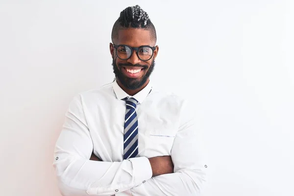 Afro Amerikaanse Zakenman Met Vlechten Met Stropdas Bril Geïsoleerde Witte — Stockfoto