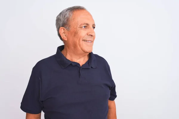 Senior Grey Haired Man Wearing Black Casual Polo Standing Isolated — Stok fotoğraf