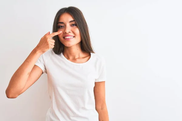 Young Beautiful Woman Wearing Casual Shirt Standing Isolated White Background — 스톡 사진