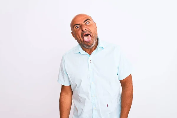 Hombre Guapo Mediana Edad Con Camisa Casual Pie Sobre Fondo —  Fotos de Stock