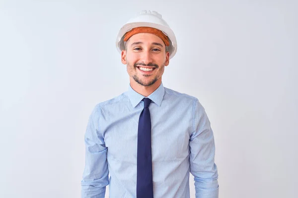 Young Business Man Wearing Contractor Safety Helmet Isolated Background Happy — ストック写真