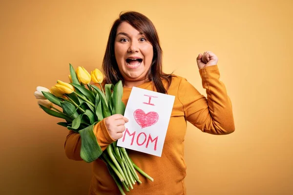 Jong Mooi Size Vrouw Vieren Moeders Dag Met Liefde Moeder — Stockfoto