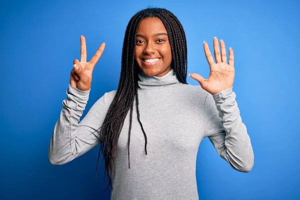 Young African American Woman Standing Wearing Casual Turtleneck Blue Isolated — Stockfoto