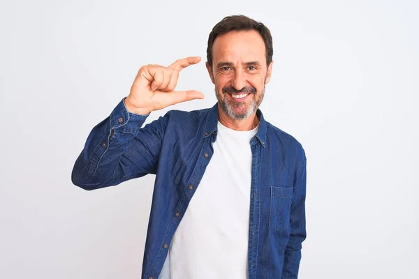 Middle Age Handsome Man Wearing Blue Denim Shirt Standing Isolated — Stock Photo, Image