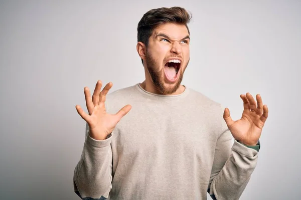 Junger Schöner Blonder Mann Mit Bart Und Blauen Augen Lässigem — Stockfoto