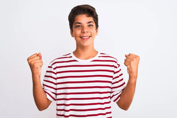 Menino Adolescente Bonito Sobre Fundo Isolado Branco Comemorando Surpreso Surpreso — Fotografia de Stock