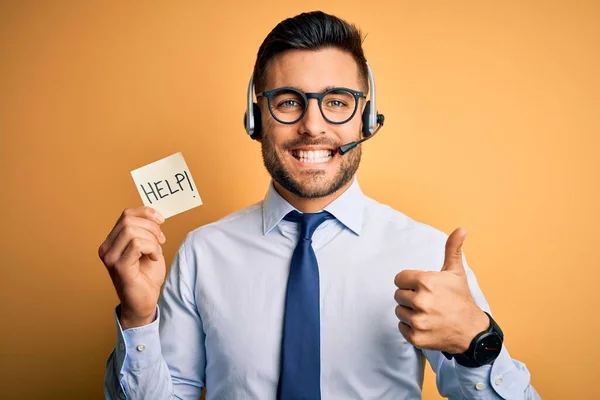 Unternehmer Mann Mit Kundendienst Headset Aus Call Center Bietet Hilfe — Stockfoto