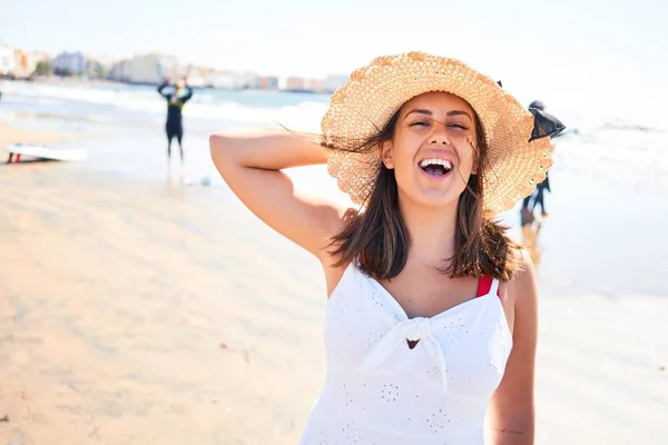 Young Beautiful Woman Smiling Happy Enjoying Summer Vacation Medano Beach — Stock Photo, Image