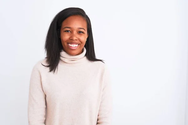 Mooie Jonge Afro Amerikaanse Vrouw Draagt Coltrui Geïsoleerde Achtergrond Met — Stockfoto