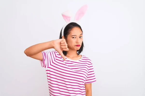 Jonge Mooie Chinese Vrouw Draagt Banny Oren Staan Geïsoleerde Witte — Stockfoto