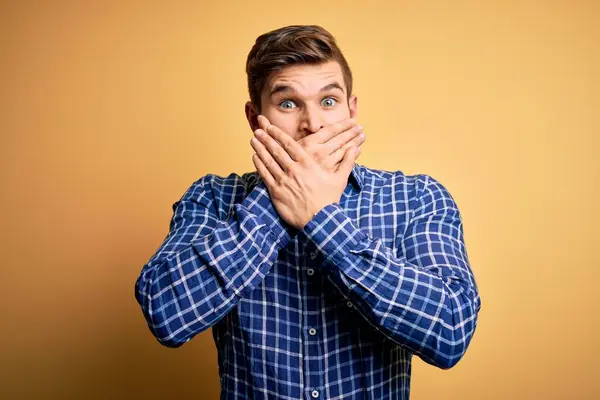 Young Blond Businessman Beard Blue Eyes Wearing Shirt Yellow Background — 스톡 사진