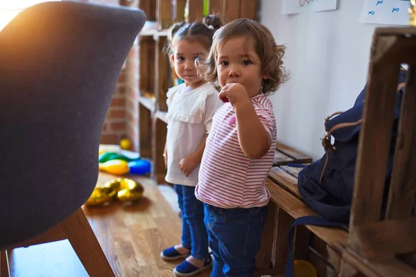 Adorable Toddlers Standing Kindergarten — Stock Photo, Image