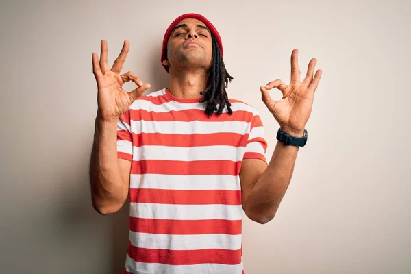 Young Handsome African American Man Dreadlocks Wearing Striped Shirt Wool — 스톡 사진