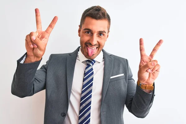 Junger Gutaussehender Geschäftsmann Anzug Und Krawatte Über Isoliertem Hintergrund Lächelt — Stockfoto