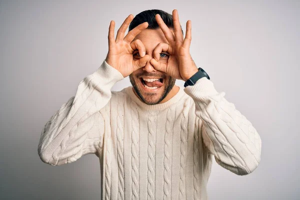 Giovane Bell Uomo Che Indossa Maglione Casual Piedi Sopra Isolato — Foto Stock